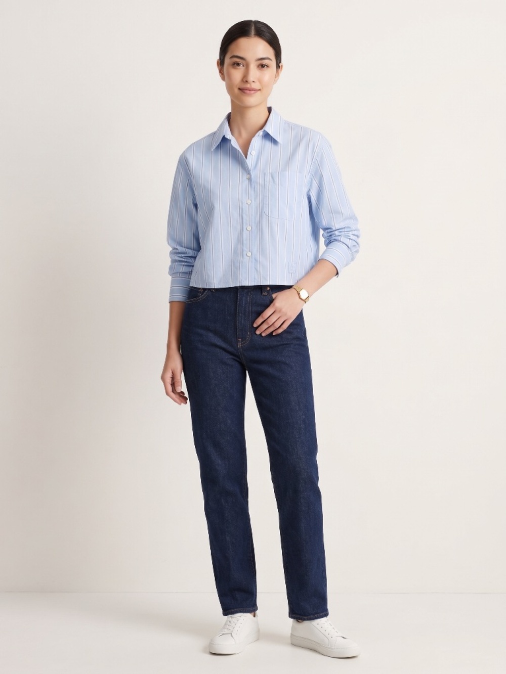 UNIQLO x JW Anderson Blue & White Striped Cropped Button-Down Shirt -- Small